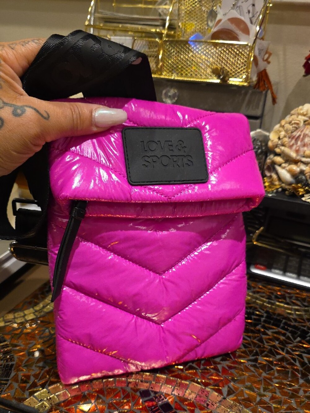 Hot Pink Quilted Crossbody Bag - Picture 5 of 6